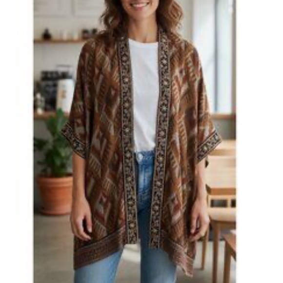 Soft Surroundings Asmara Embellished Beaded Knit Tapestry Wrap Earthy Ikat - Picture 3 of 16